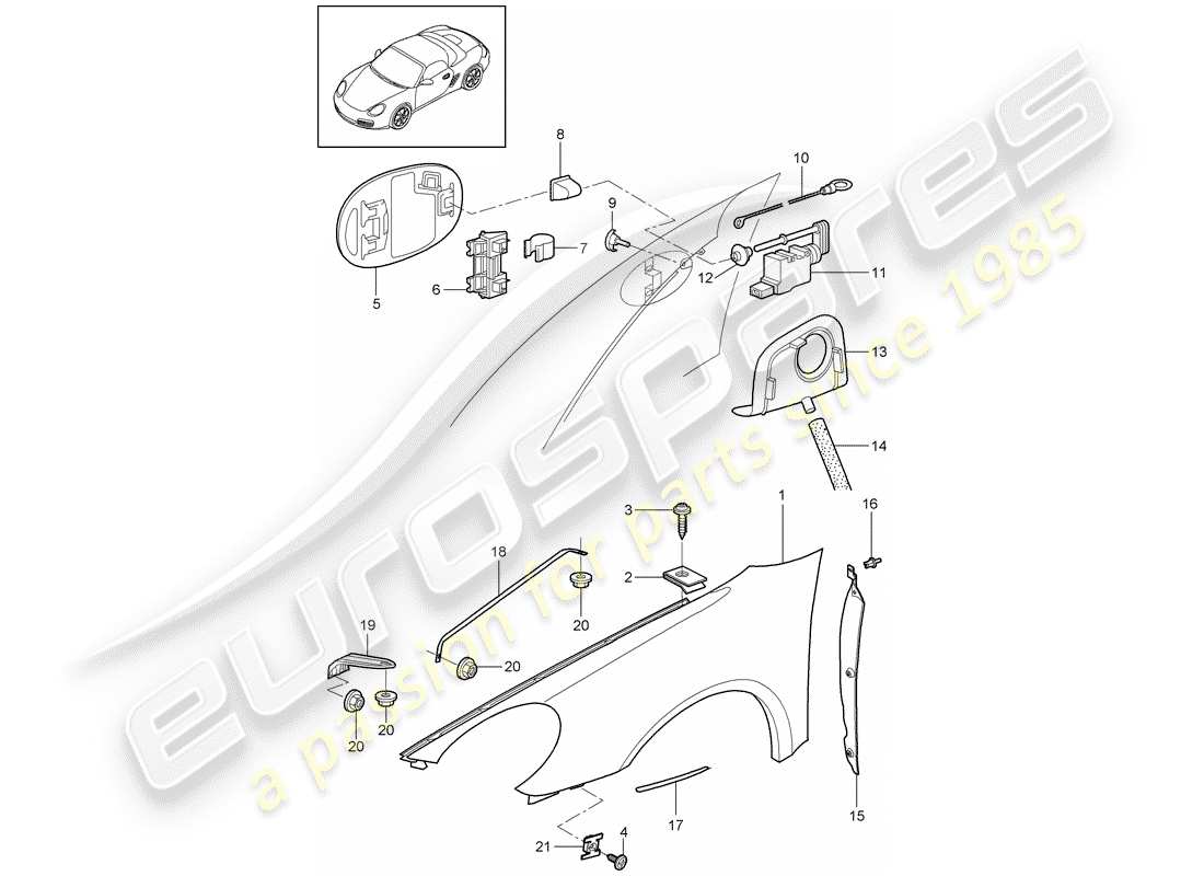 porsche 2009 (987 boxster) schema delle parti del parafango