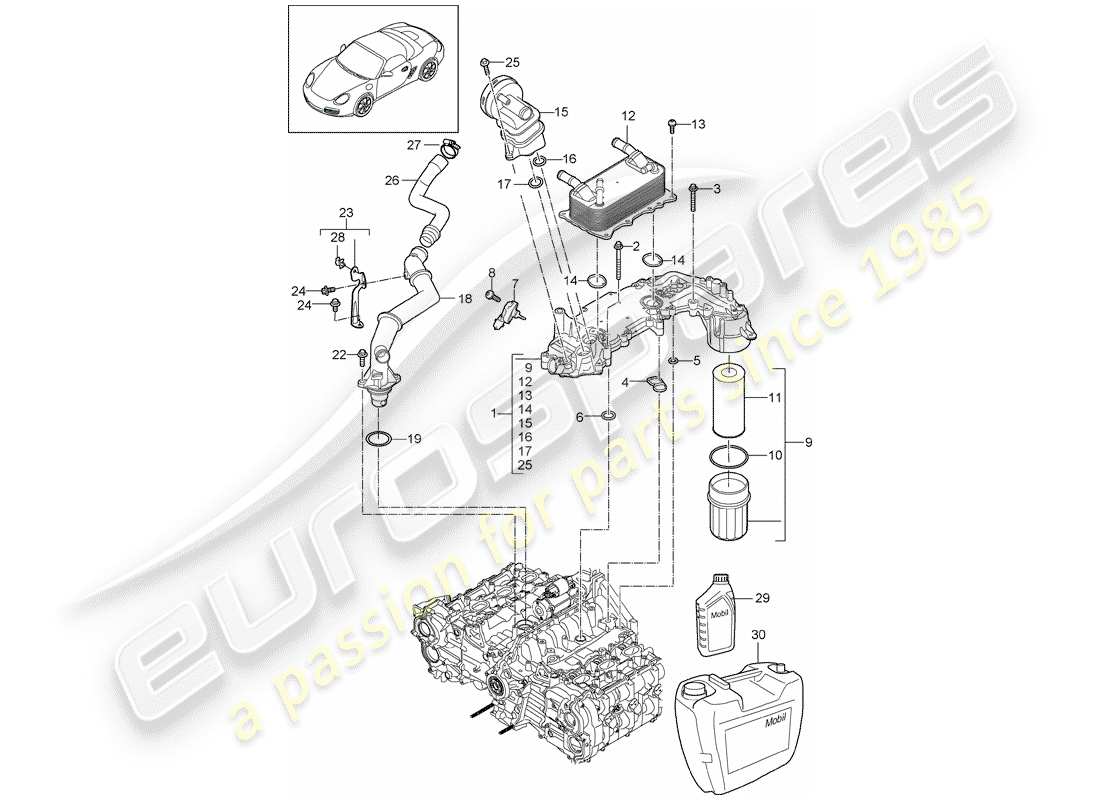 porsche boxster 987 (2012) diagramma delle parti di lubrificazione del motore