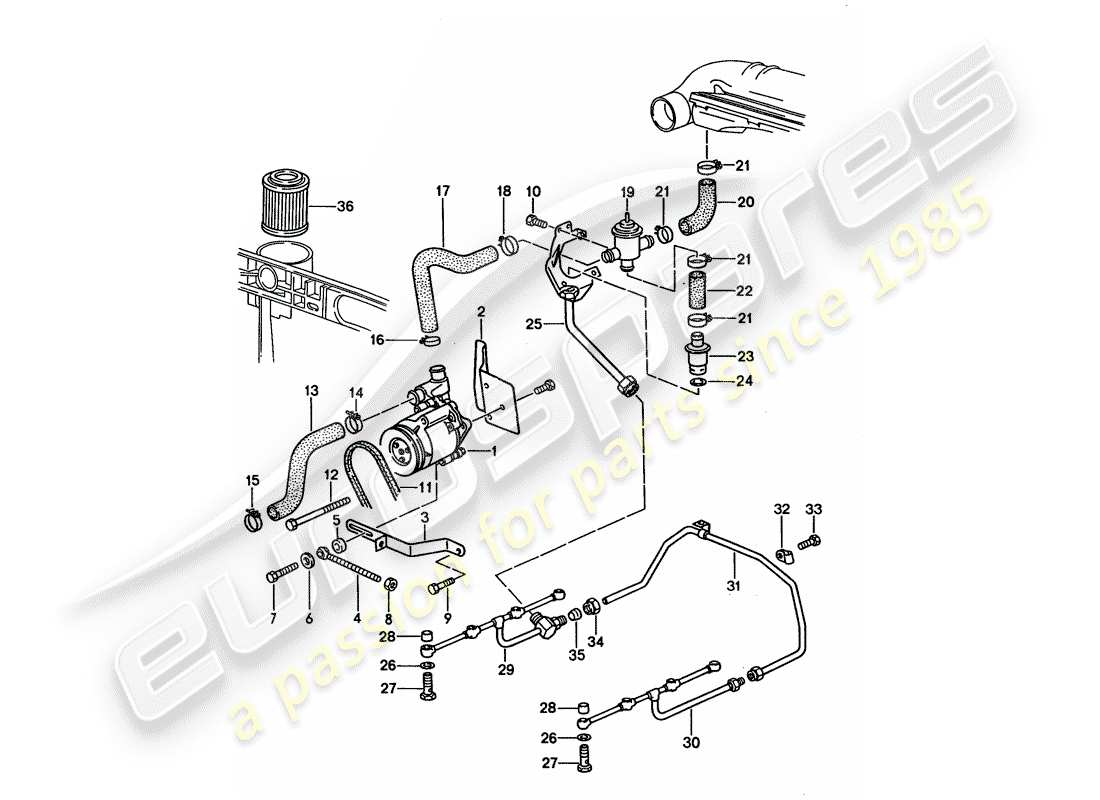 porsche 1994 (928) iniezione aria - per auto senza catalizzatore schema delle parti