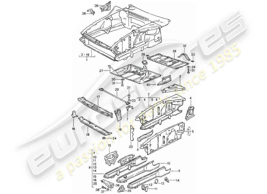 porsche 1994 (928) fine frontale diagramma delle parti