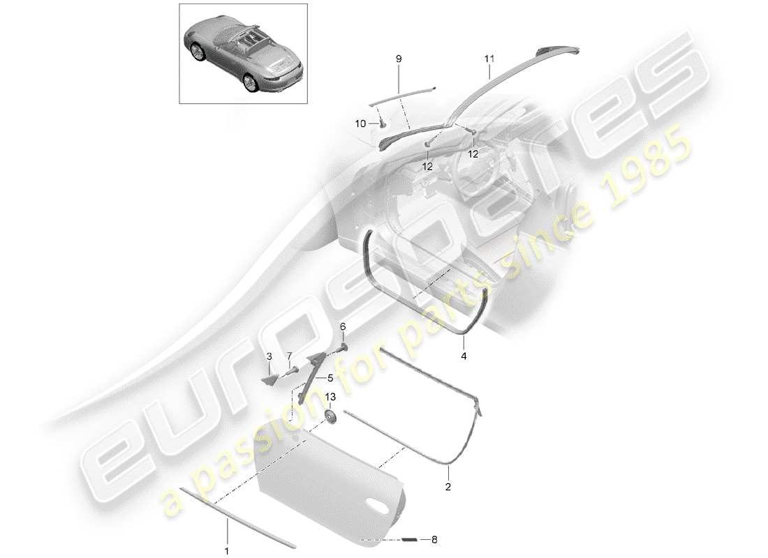 porsche 2012 (991-1) guarnizione della porta diagramma delle parti