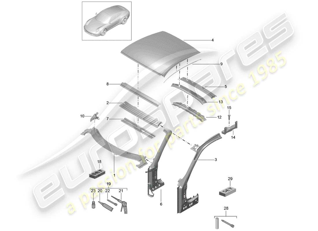porsche 2012 (991-1) cappuccio diagramma delle parti