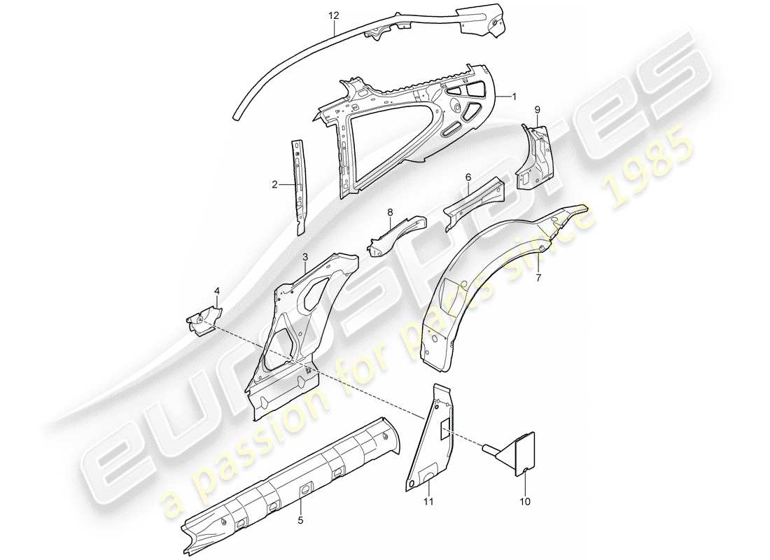 porsche 2009 997-2 turbo / gt2 pannello laterale schema delle parti