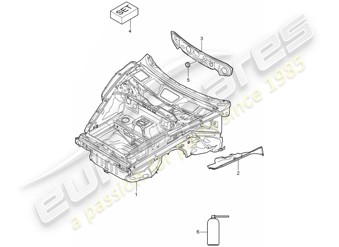 porsche 2009 997-2 turbo / gt2 schema delle parti frontale