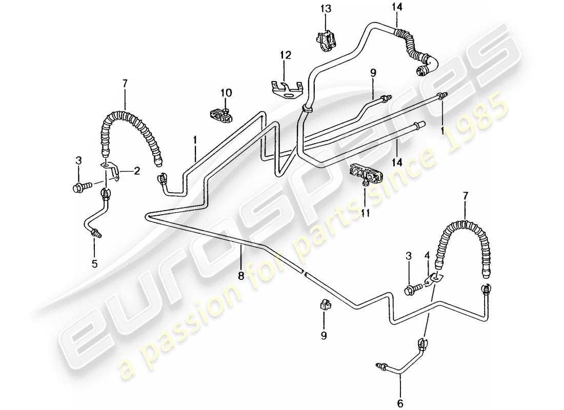 porsche 2000 (986 boxster) linea freno - sottoscocca - assale posteriore - linea di depressione schema delle parti