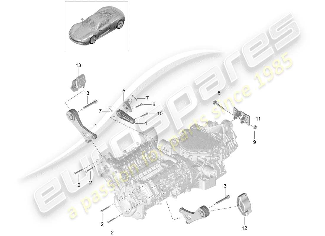 porsche 2015 (918 spyder) sospensione del motore diagramma delle parti