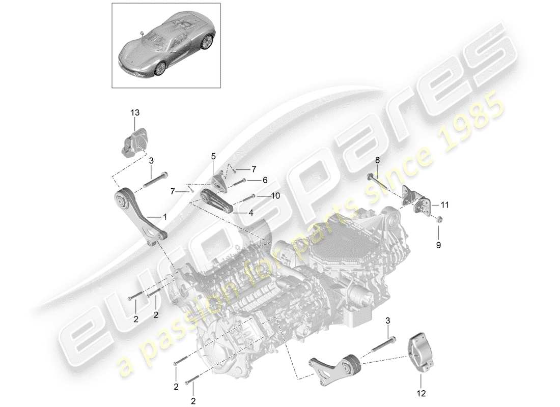 porsche 918 spyder (2015) sospensione motore schema delle parti