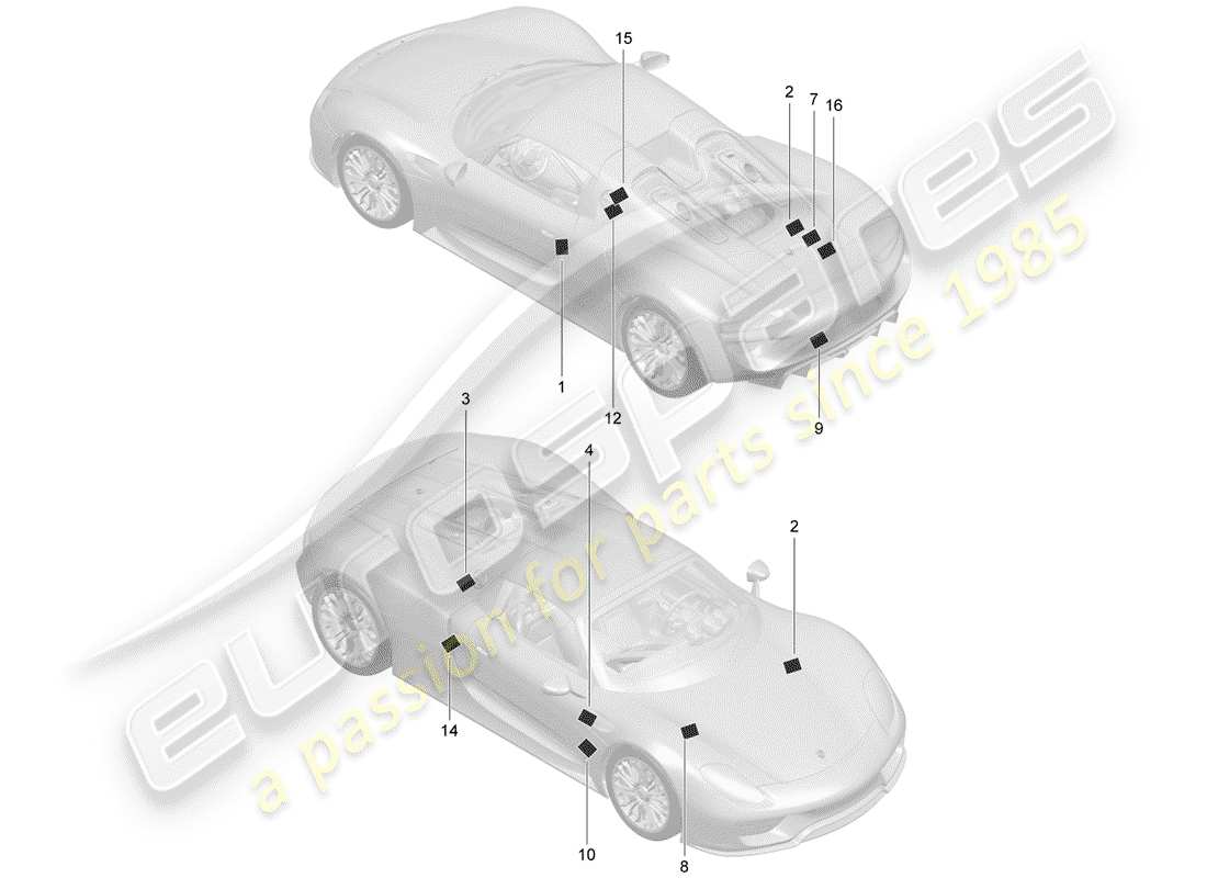 porsche 2015 (918 spyder) segnali/avvisi schema delle parti