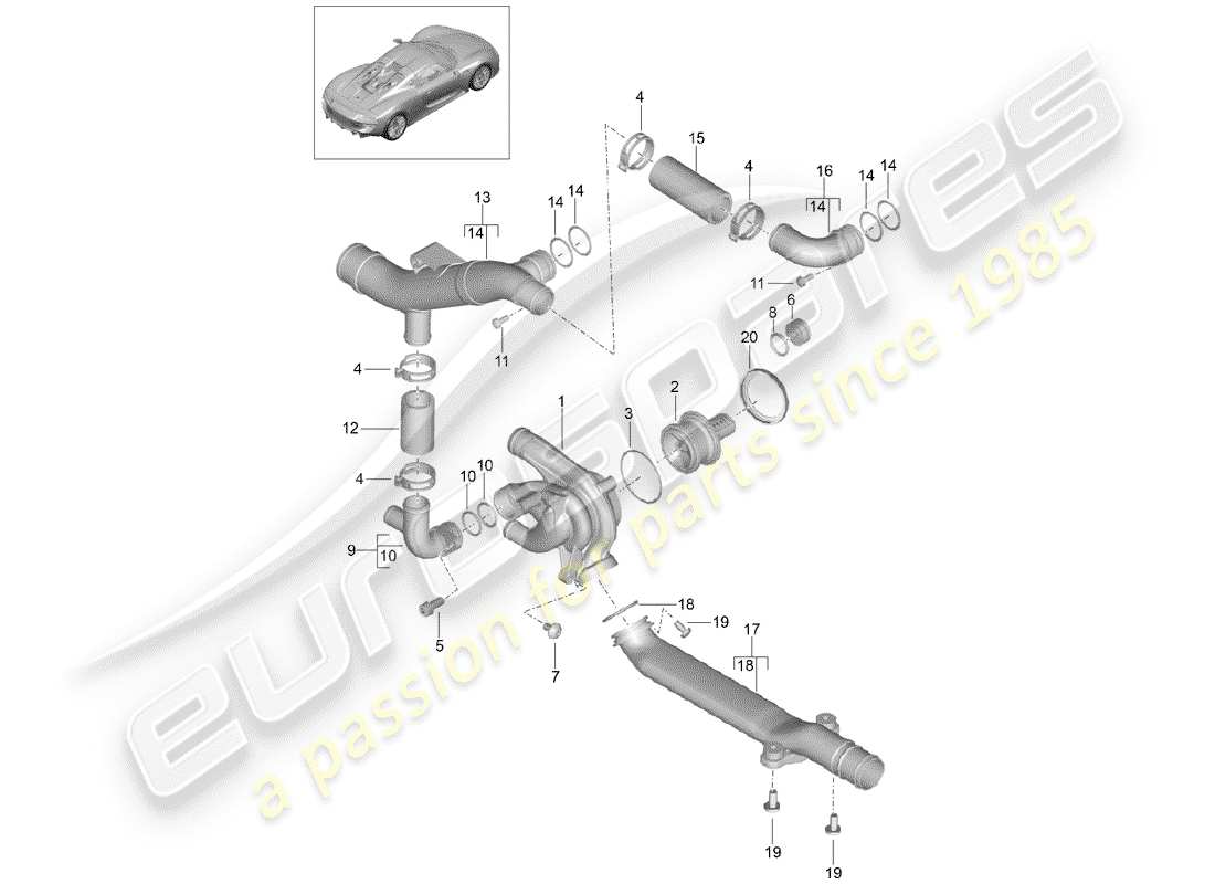 porsche 2015 (918 spyder) pompa dell'acqua diagramma delle parti