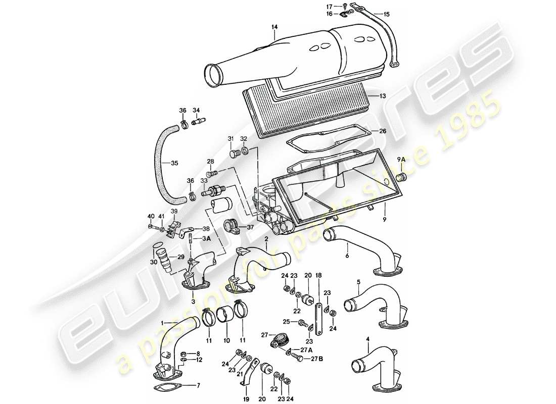 porsche 1983 (911) diagramma delle parti del filtro dell'aria