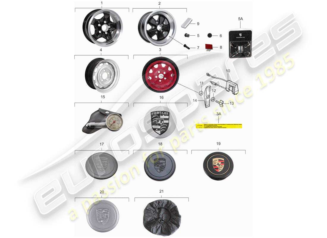 porsche 1983 (911) ruote diagramma delle parti