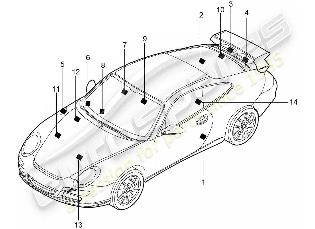 porsche 2009 (997-2 gt3) segnali/avvisi diagramma delle parti