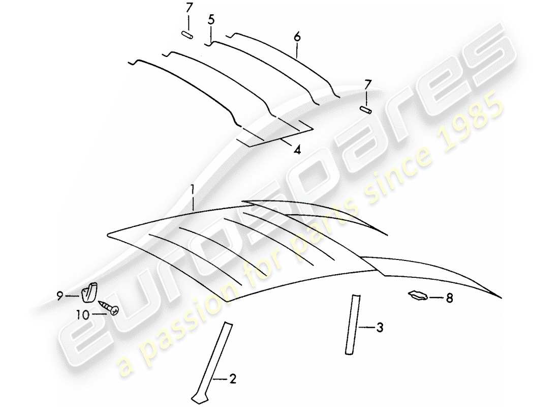 porsche 1966 (911/912) dotazioni interne - tetto diagramma delle parti