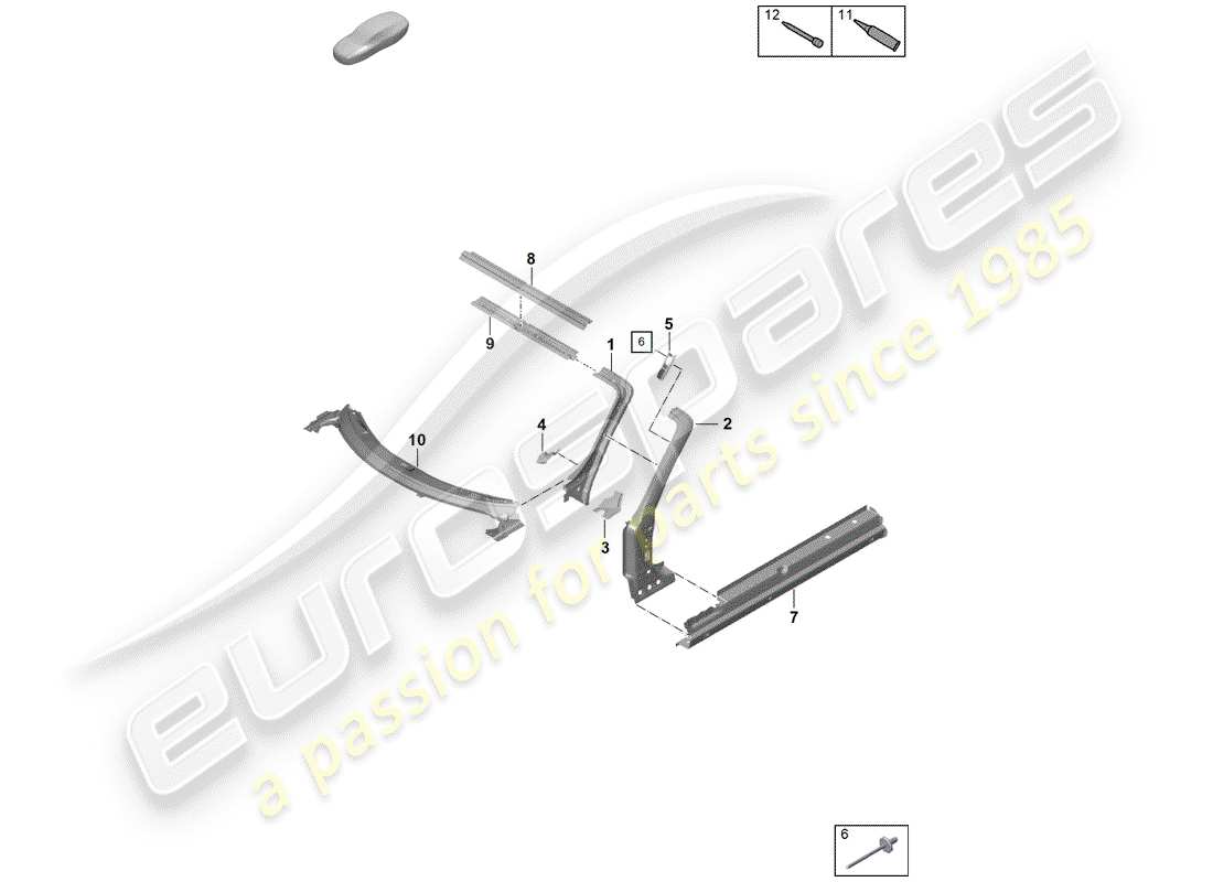 porsche 2019 (718 boxster spyder) diagramma delle parti del cappuccio