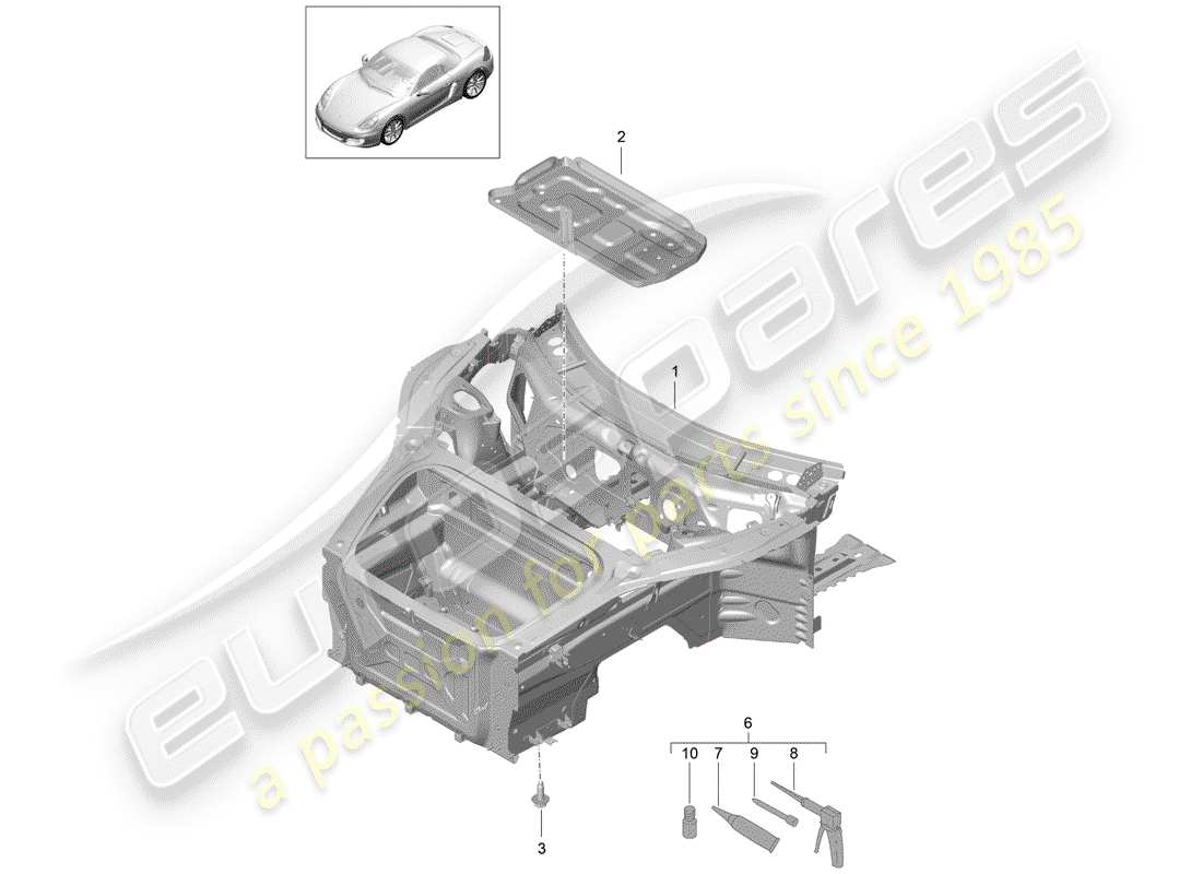 porsche 2012 (981 boxster) fine frontale diagramma delle parti