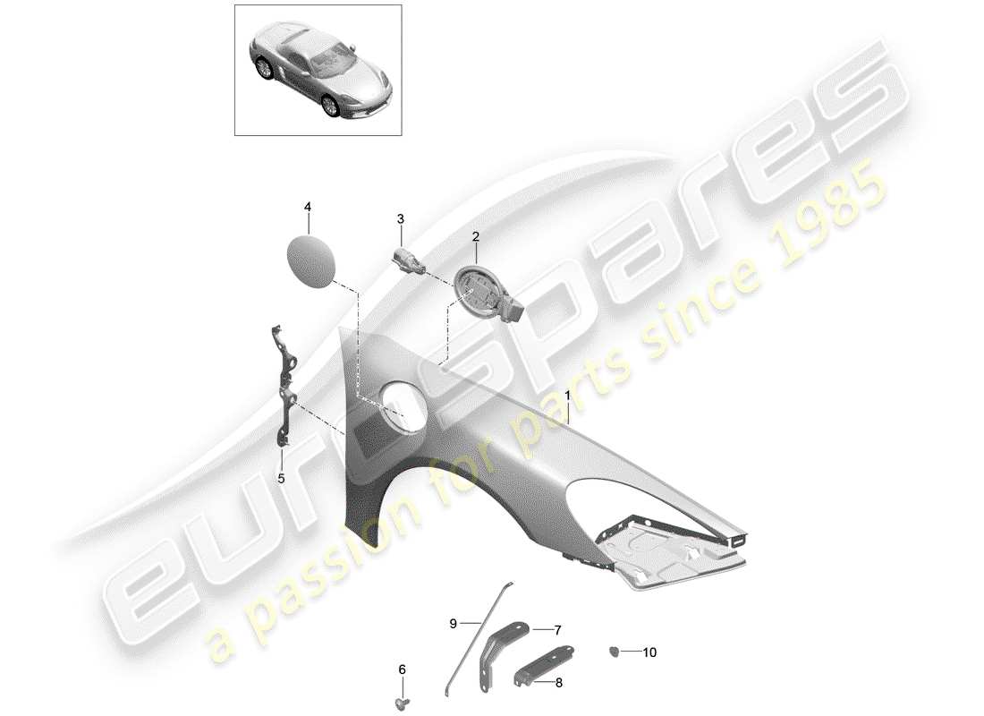 porsche 2020 (718 boxster) parafango diagramma delle parti
