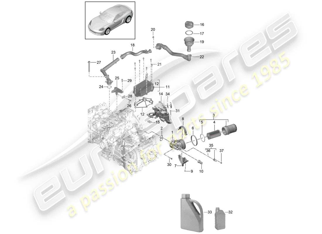 porsche 2019 (718 cayman) motore (press. olio/lubrica.) schema delle parti
