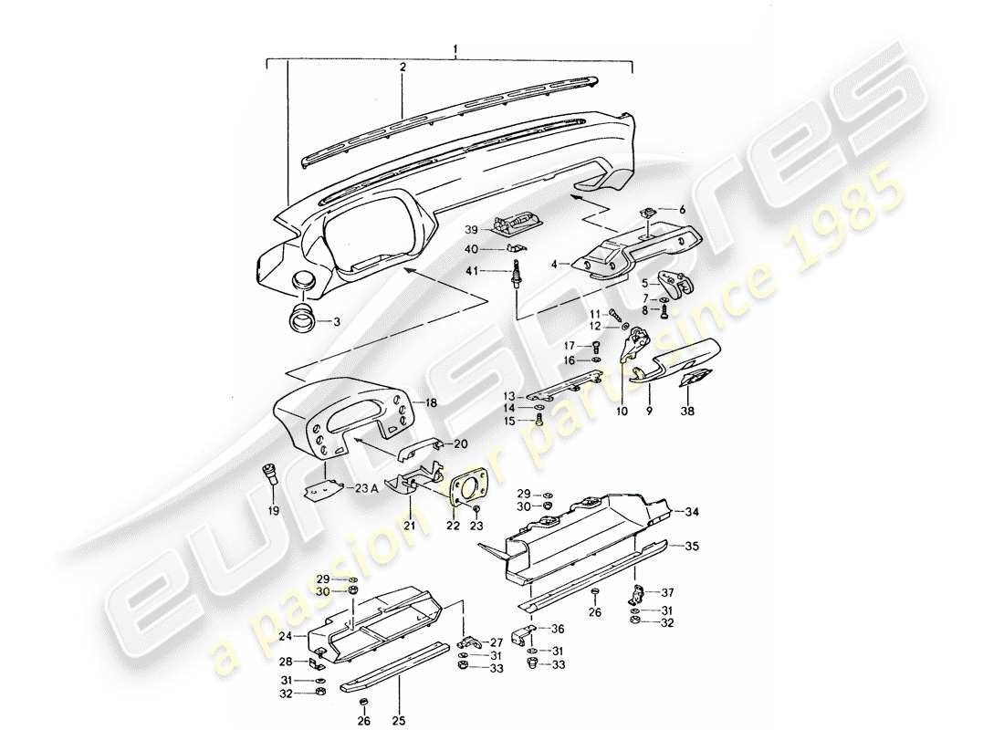 porsche 1993 (928) rivestimento cruscotto - per auto senza - airbag - (lato passeggero) schema delle parti