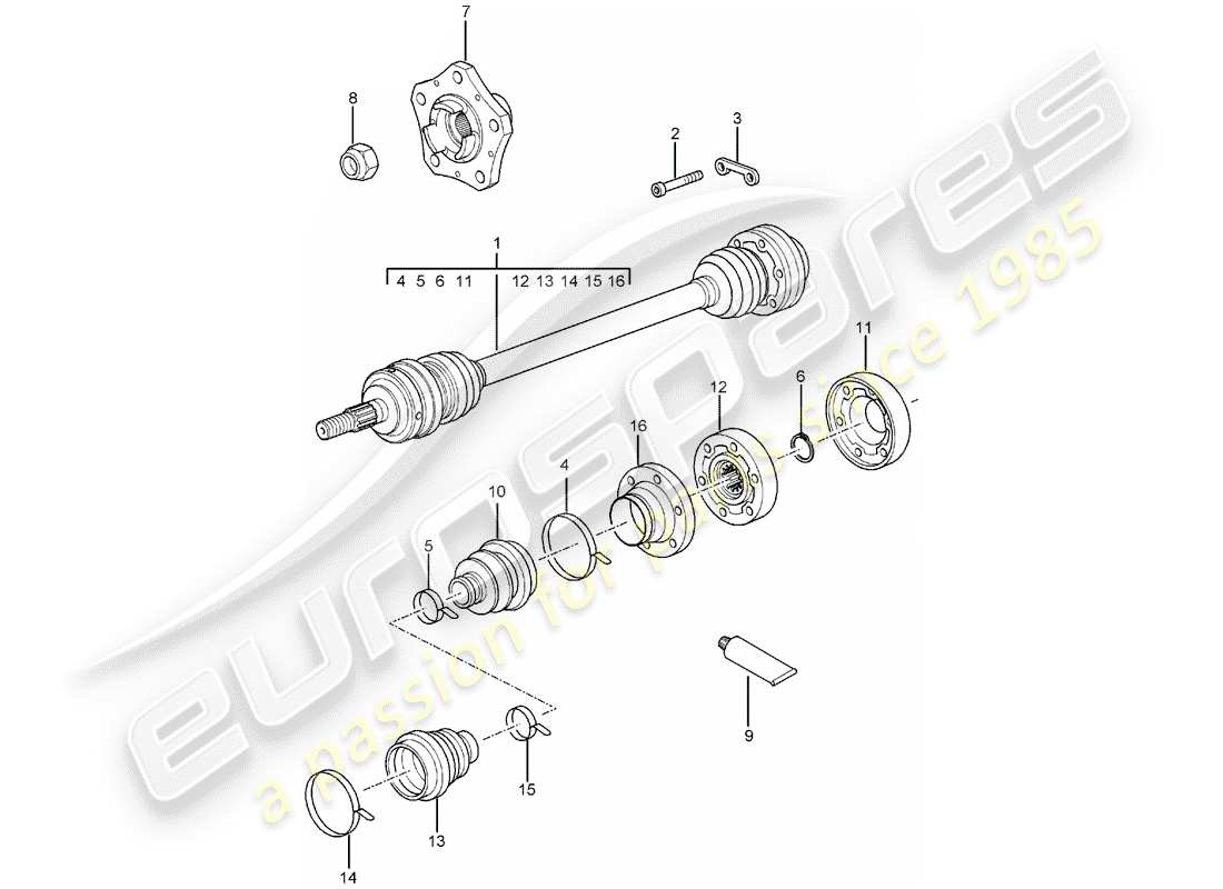 porsche 2004 (996 gt3) albero motore - mozzo ruota diagramma delle parti