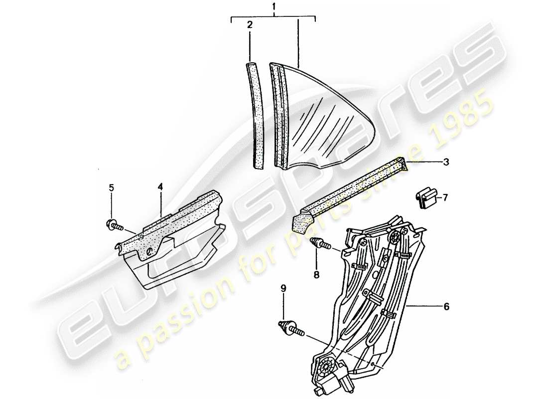 porsche 2004 (996) finestra laterale diagramma delle parti