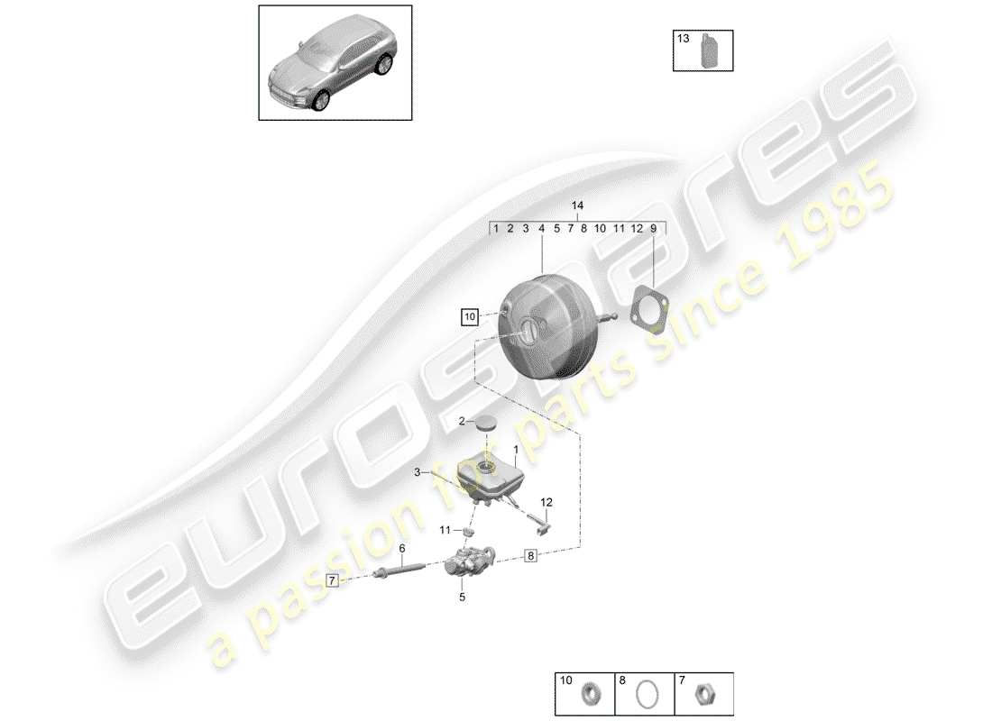 porsche 2020 (macan) cilindro maestro del freno schema delle parti