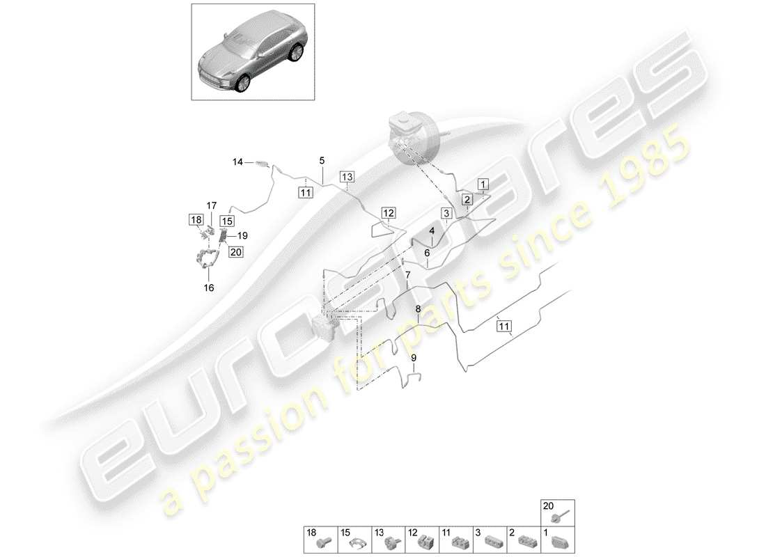 porsche 2020 (macan) diagramma delle parti linea freno