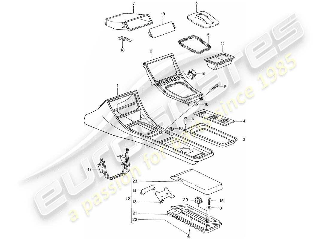 porsche 1990 (944) supporto cassetta - console centrale diagramma delle parti