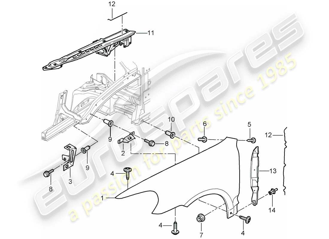 porsche 2010 (cayenne e1 9pa) parafango diagramma delle parti