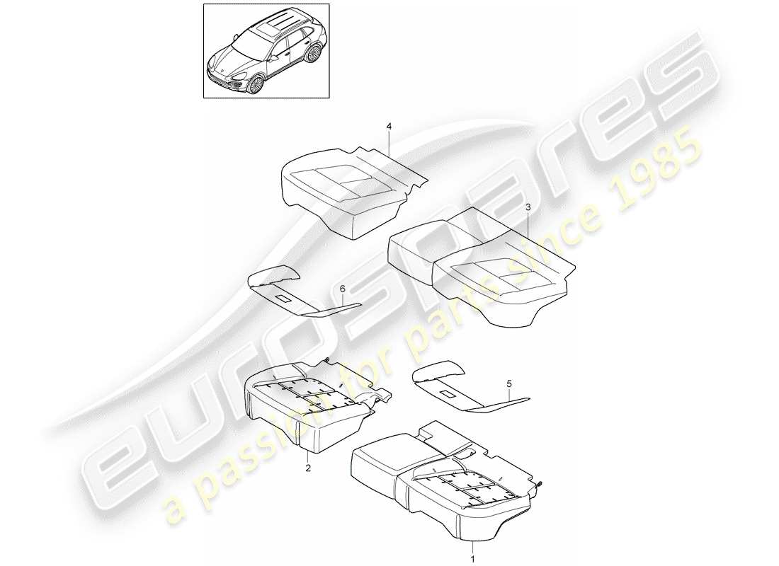 porsche 2011 (cayenne e2 92a) cuscino del sedile diagramma delle parti