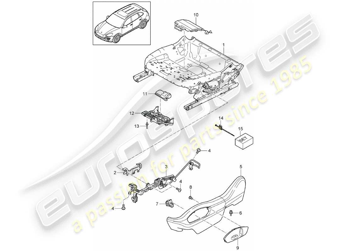 porsche 2011 (cayenne e2 92a) telaio del sedile diagramma delle parti