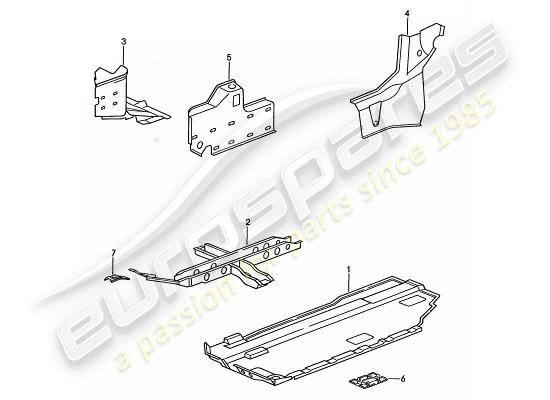 porsche 1991 (944) pianale - rinforzo diagramma delle parti