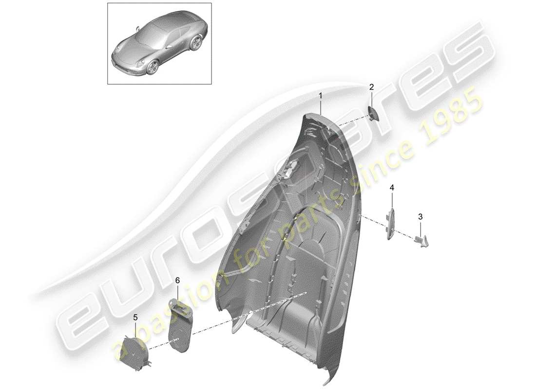 porsche 2014 (991-1) guscio dello schienale diagramma delle parti