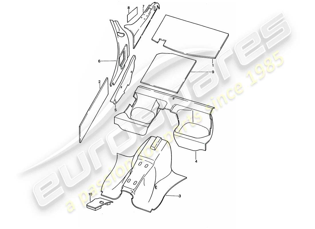 porsche 1995 (928) scocca - assorbitori acustici diagramma delle parti