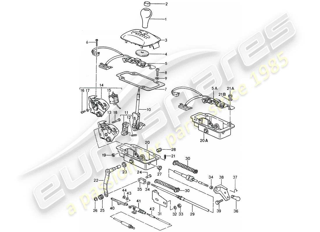 porsche 1994 (968) leva selettrice - tiptronic - shift-lock - key-lock schema particolare