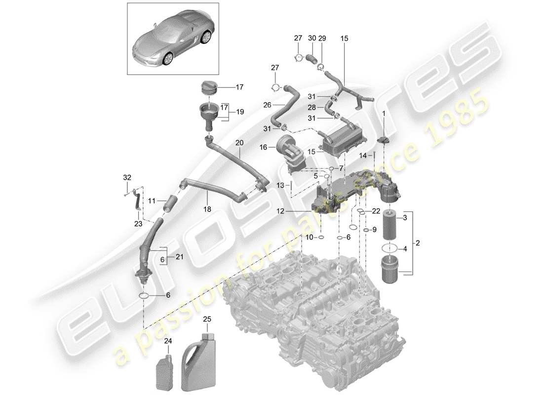 porsche 2016 (981 boxster spyder) diagramma delle parti di lubrificazione del motore