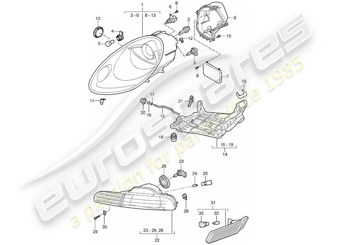 porsche 2008 (987 boxster) diagramma delle parti del faro
