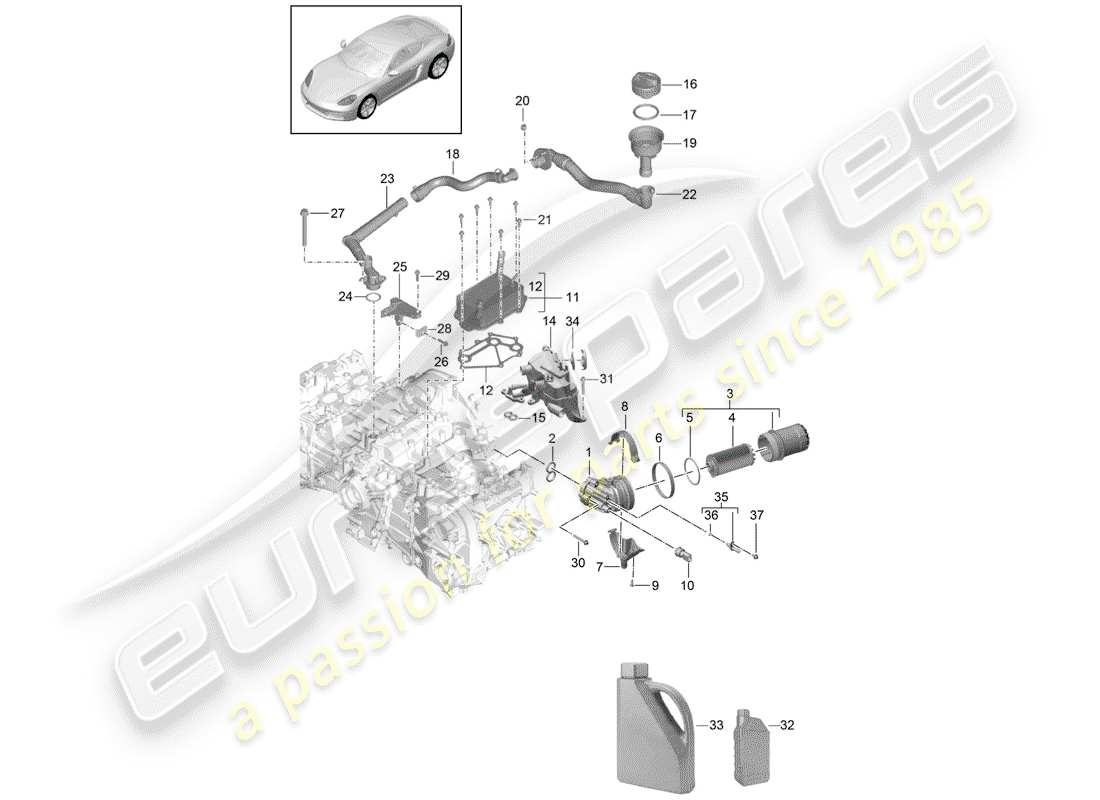 porsche 718 cayman (2017) motore (press./lubrica.) diagramma delle parti