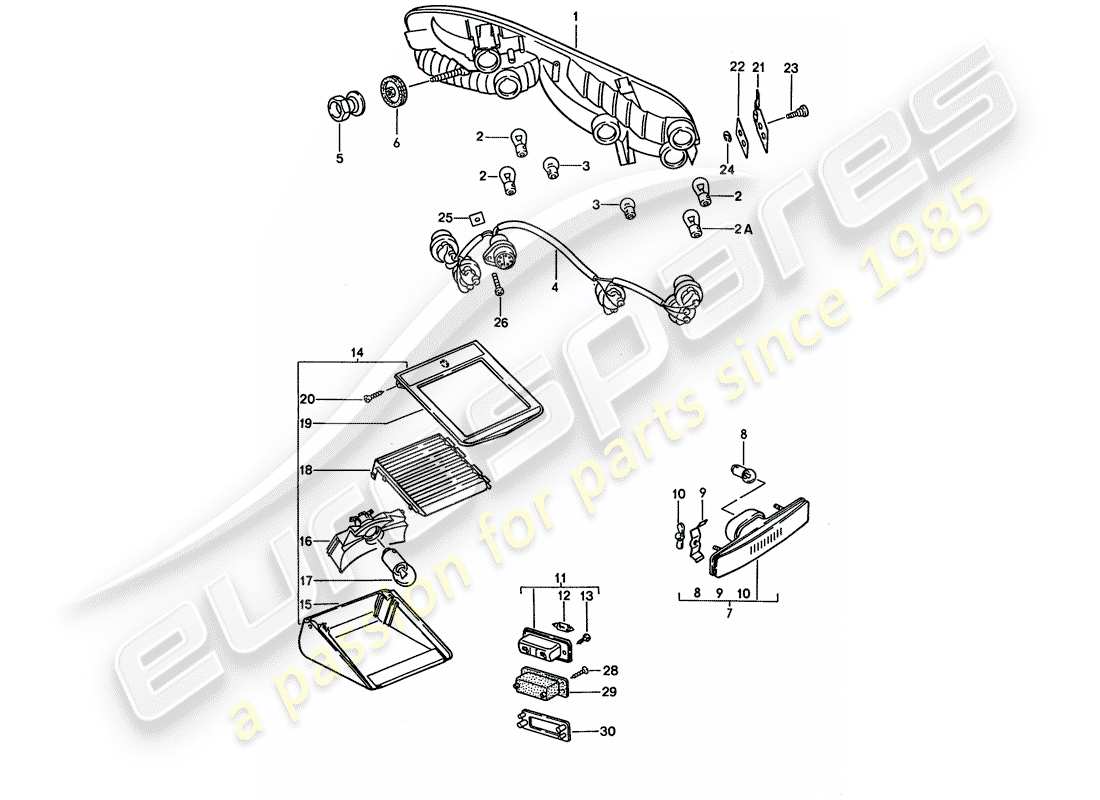 porsche 1994 (928) schema delle parti luce posteriore