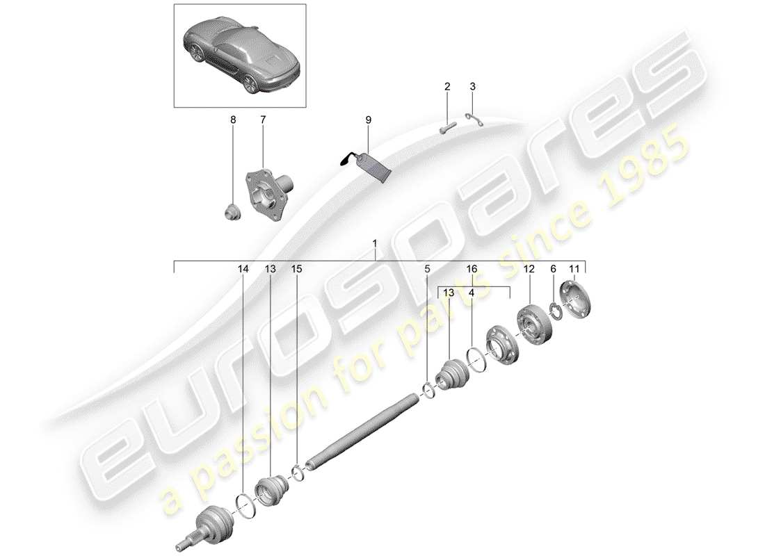 porsche 2015 (981 boxster) diagramma delle parti dell'albero di trasmissione