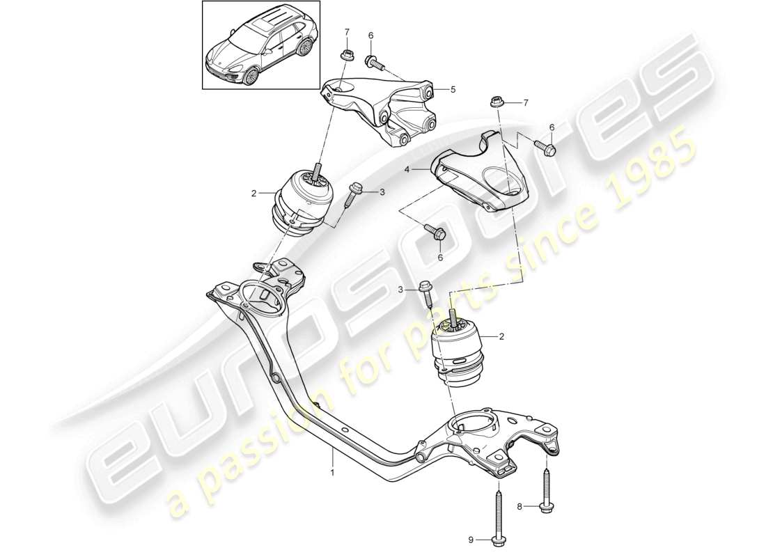 porsche 2017 (cayenne e2 92a) dispositivo di sollevamento del motore più basso diagramma delle parti