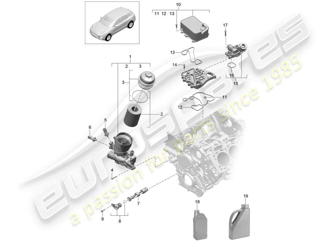 porsche 2018 (macan) schema delle parti filtro olio