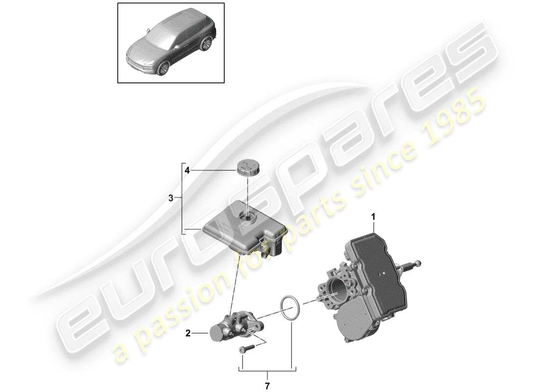 porsche 2019 (cayenne e3 9ya/9yb) pompa freno tandem diagramma delle parti