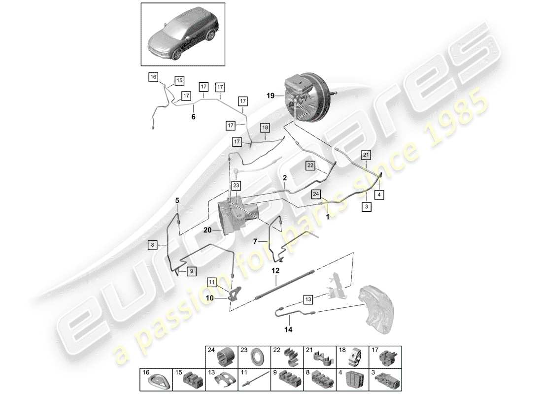 porsche 2019 (cayenne e3 9ya/9yb) linea freno diagramma delle parti