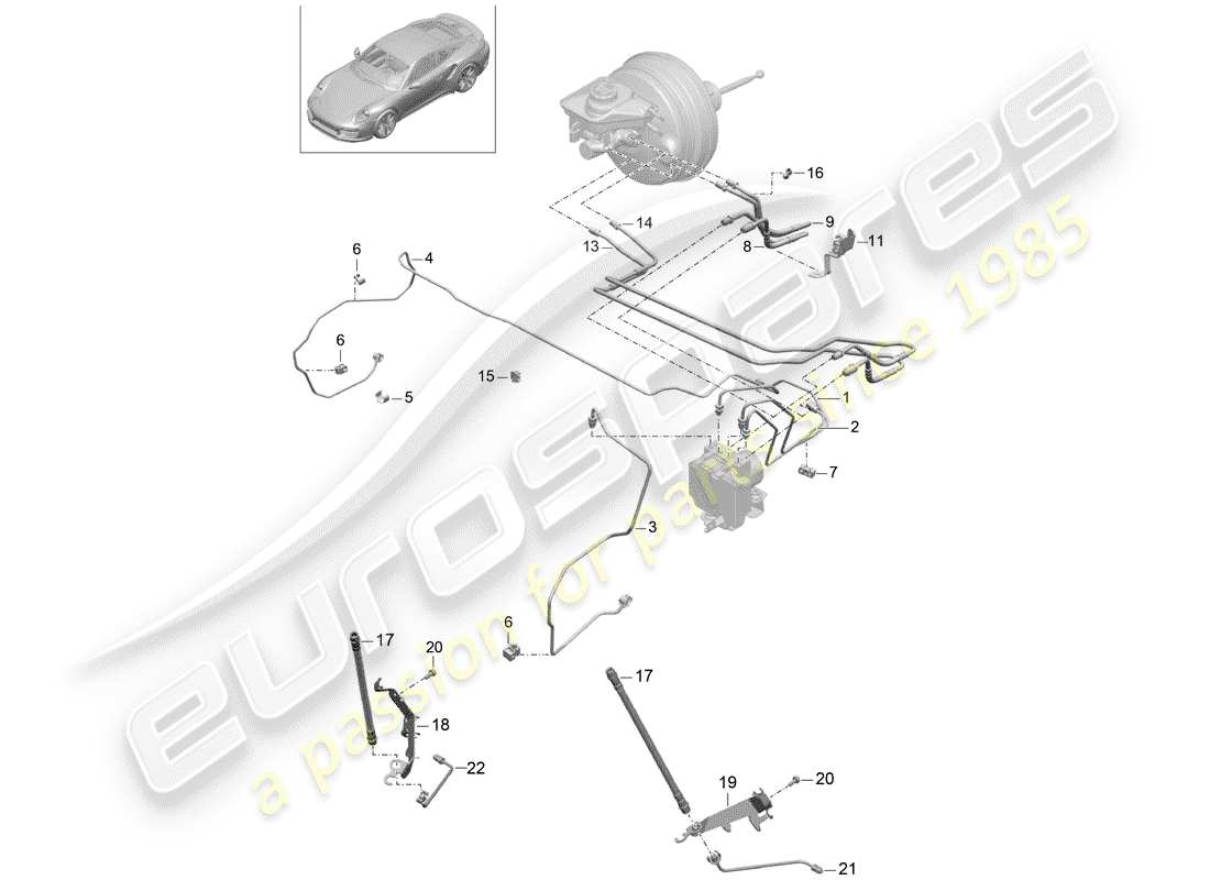 porsche 991 turbo (2019) diagramma delle parti linea freno