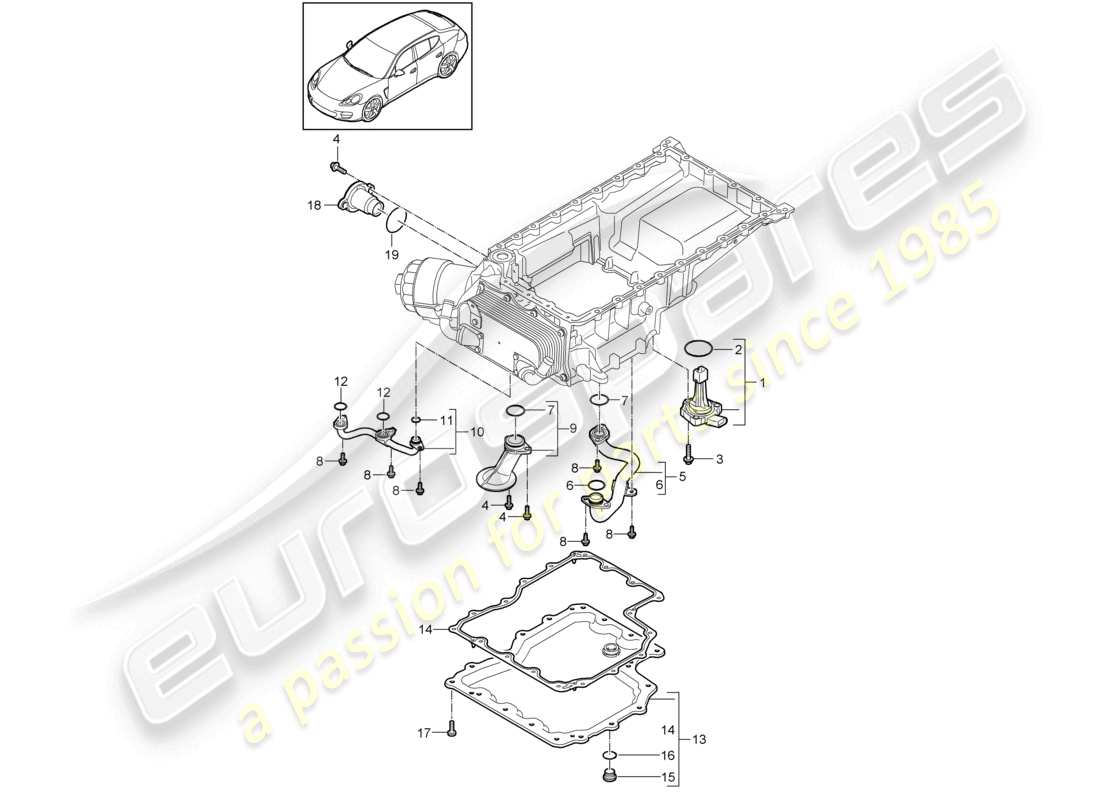 porsche 2010 (cayenne e1 9pa) coppa dell'olio del collettore di aspirazione diagramma delle parti