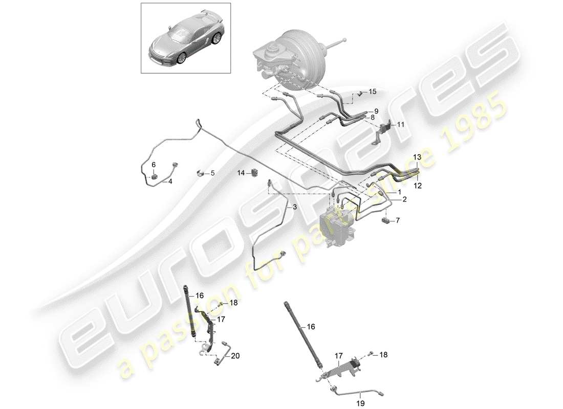 porsche 2016 (981 cayman gt4) diagramma delle parti delle linee dei freni