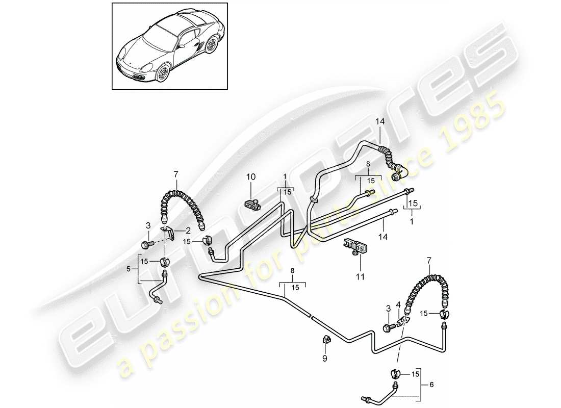 porsche 2012 (987 cayman) diagramma delle parti linea freno
