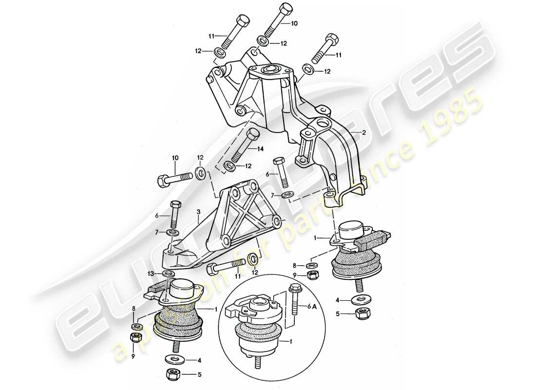 porsche 1990 (944) sospensione del motore diagramma delle parti