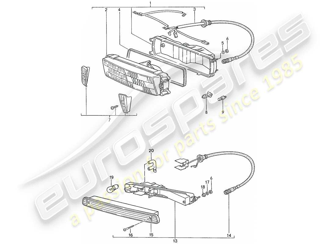 porsche 1990 (944) faro aggiuntivo - indicatori di direzione schema delle parti