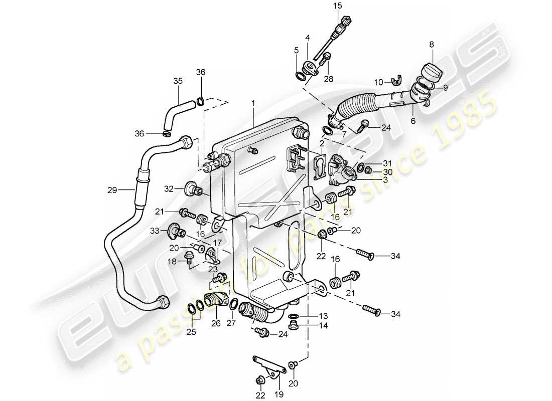 porsche 2001 (996 turbo / gt2) lubrificazione motore - serbatoio olio diagramma delle parti